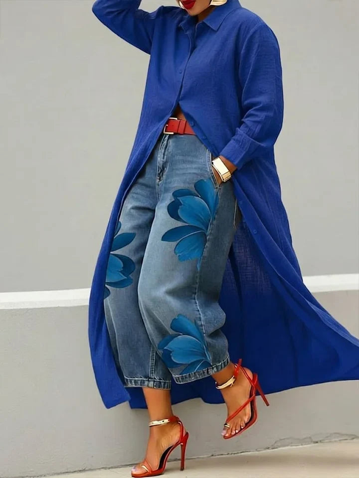 Dalia | Conjunto Camisa Larga y Vaqueros Estampados Mujer