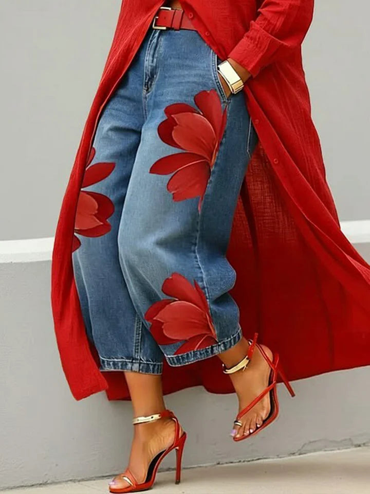 Dalia | Conjunto Camisa Larga y Vaqueros Estampados Mujer
