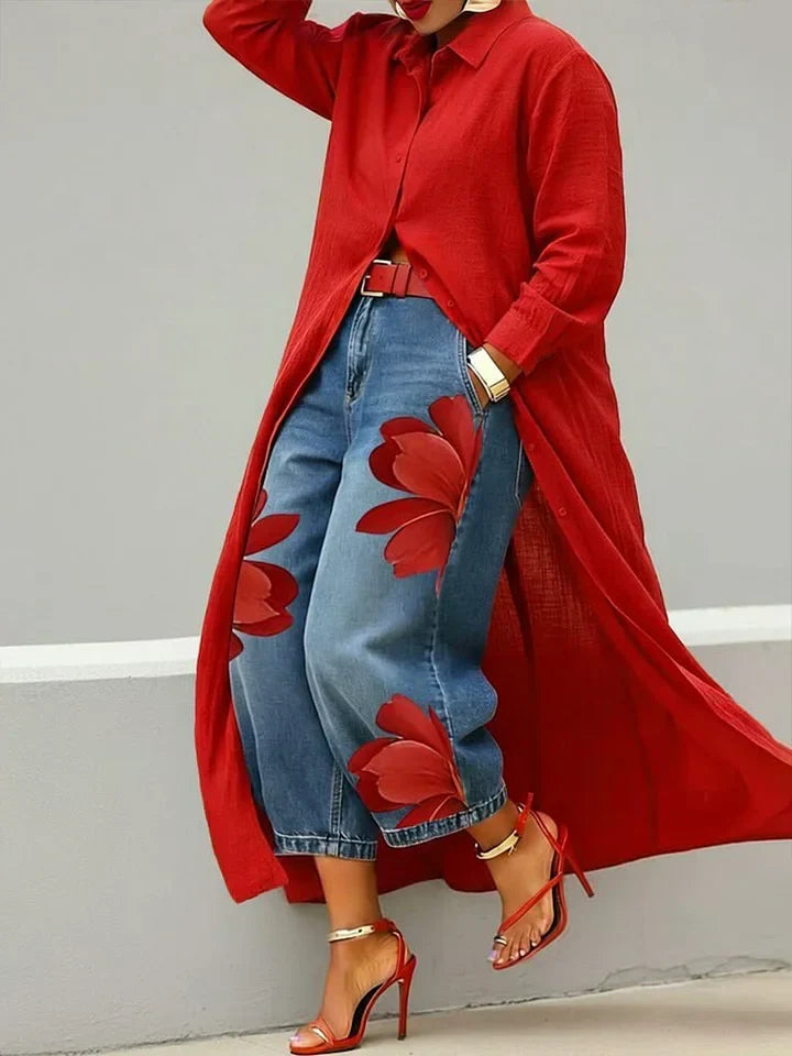 Dalia | Conjunto Camisa Larga y Vaqueros Estampados Mujer