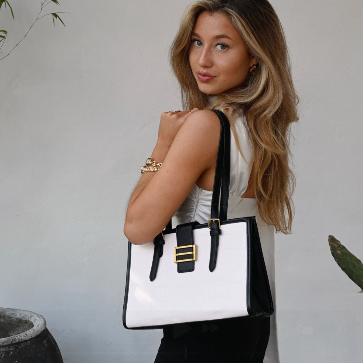 Clara | Bolso Tote Croc Blanco y Negro Mujer