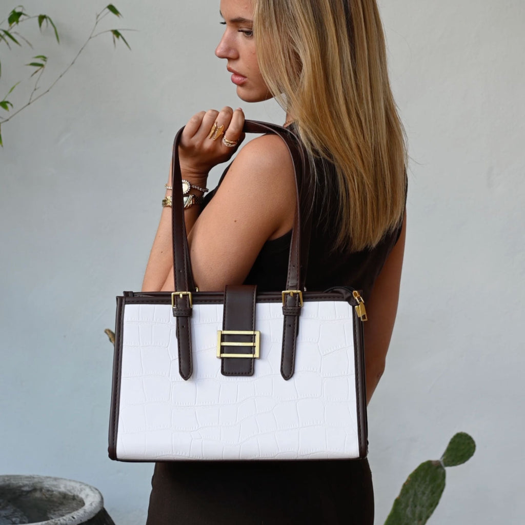 Clara | Bolso Tote Croc Blanco y Marrón Mujer