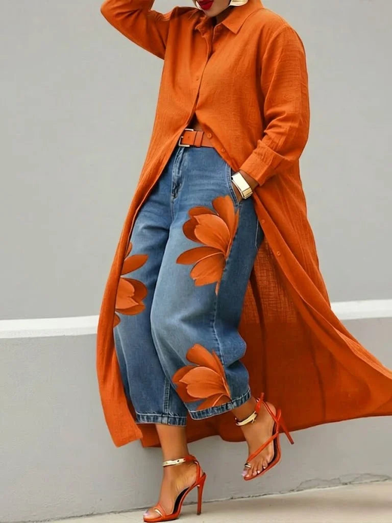 Dalia | Conjunto Camisa Larga y Vaqueros Estampados Mujer