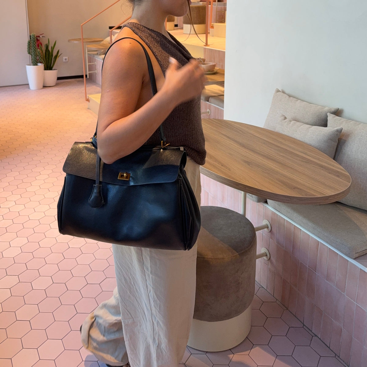 Ciara | Bolso Vintage de Cuero Vegano Negro Mujer