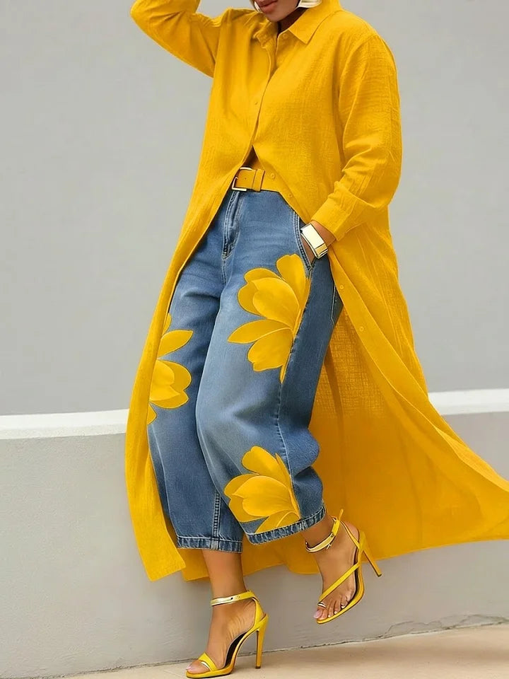 Dalia | Conjunto Camisa Larga y Vaqueros Estampados Mujer