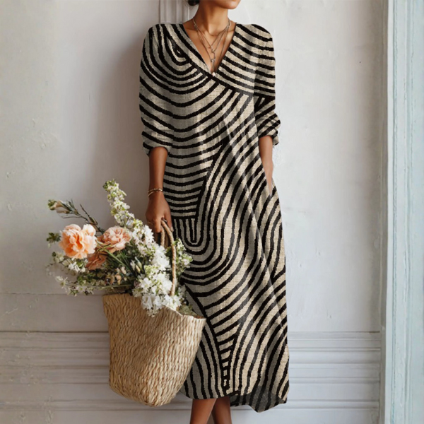 Vestido Boho de Lino Estampado Midi para Mujer