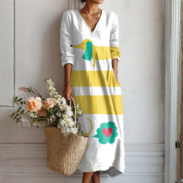 Vestido Boho de Lino Estampado Midi para Mujer