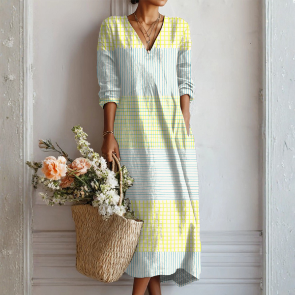 Vestido Boho de Lino Estampado Midi para Mujer