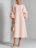 Alba Vestido Midi Corte Recto Botones Florales Puños Rosas