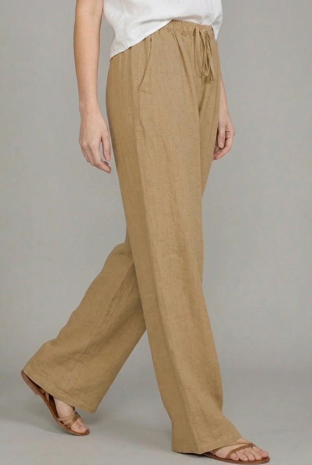 Pantalón de Lino Pierna Ancha Cintura Elástica