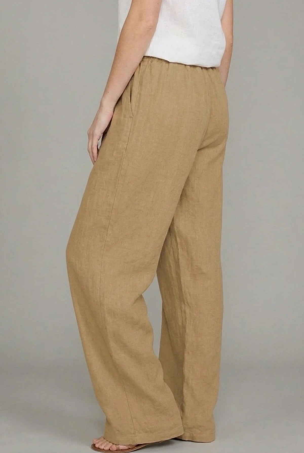 Pantalón de Lino Pierna Ancha Cintura Elástica