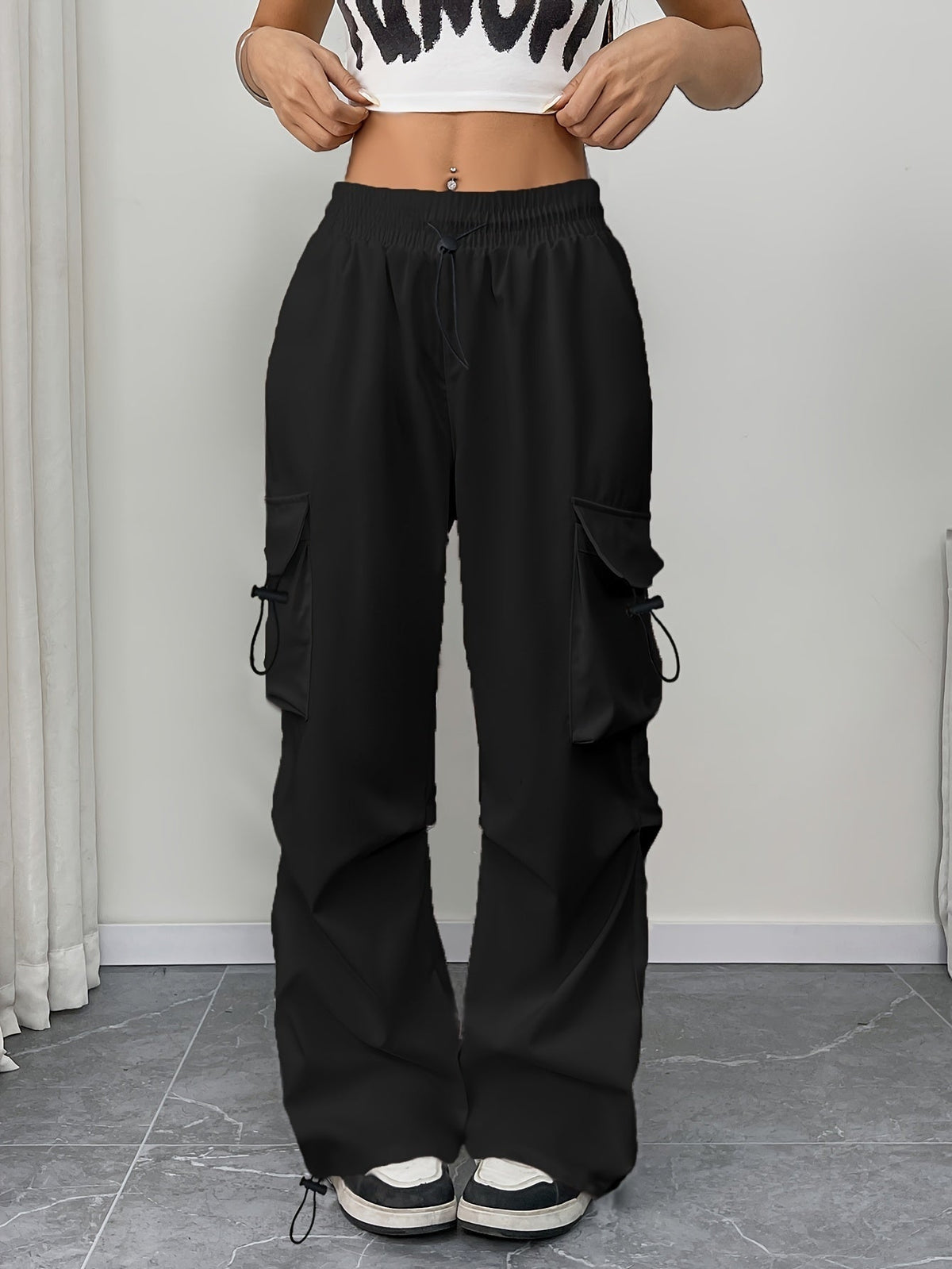 Abril Mujer Pantalones Cargo Pierna Ancha Cintura Elástica Cordón