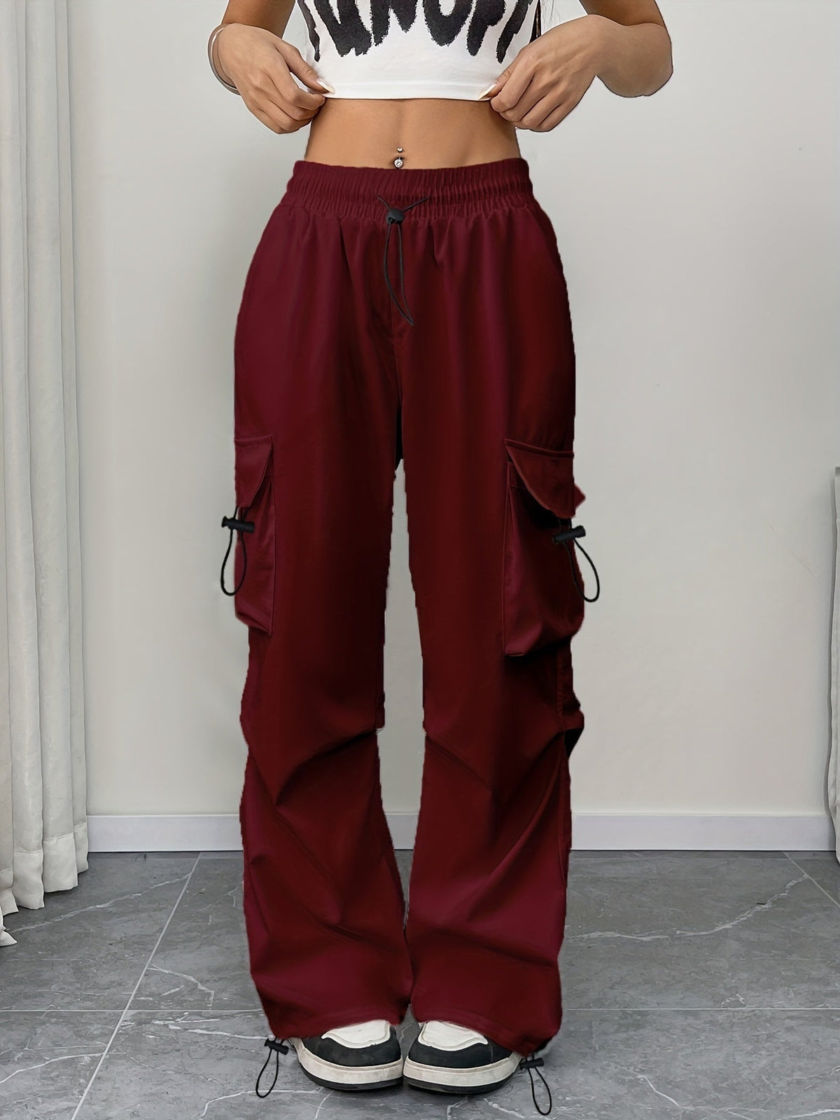Abril Mujer Pantalones Cargo Pierna Ancha Cintura Elástica Cordón