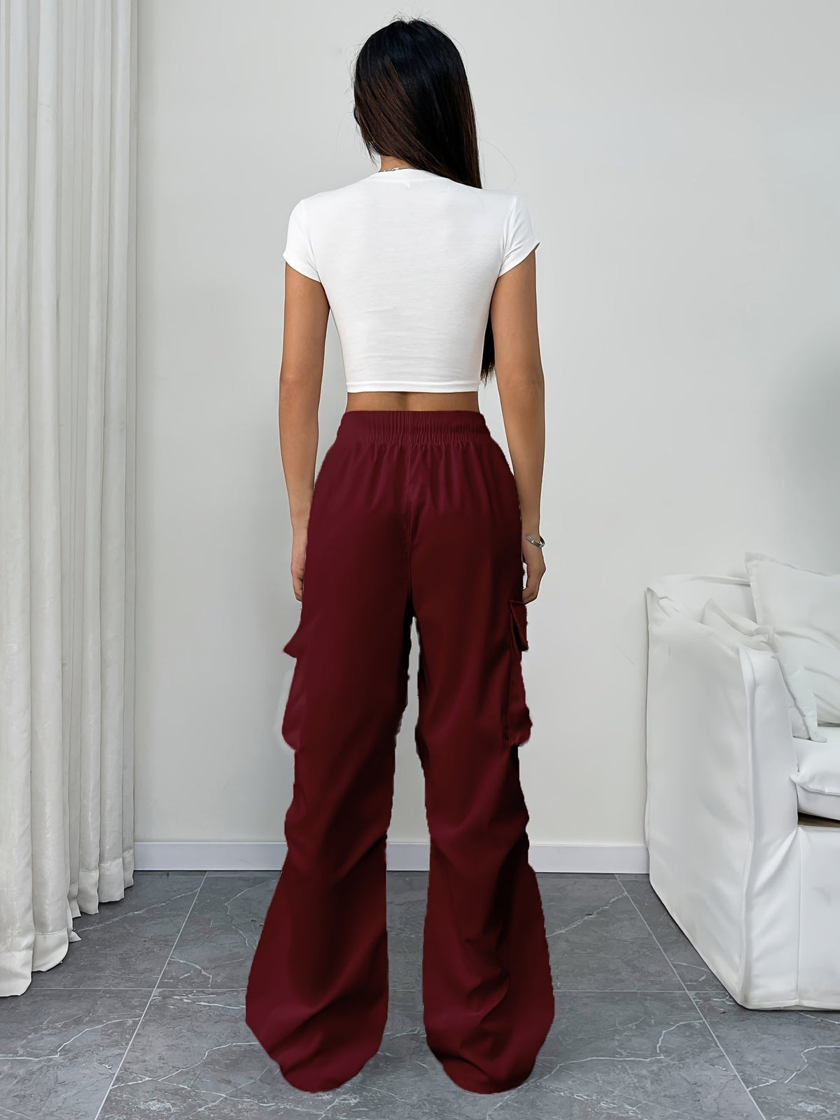 Abril Mujer Pantalones Cargo Pierna Ancha Cintura Elástica Cordón