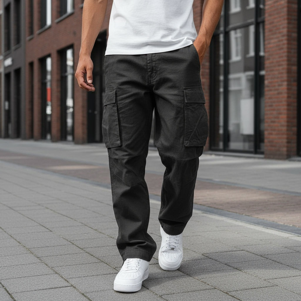 Cargo Pants Hombre Corte Recto con Bolsillos Laterales