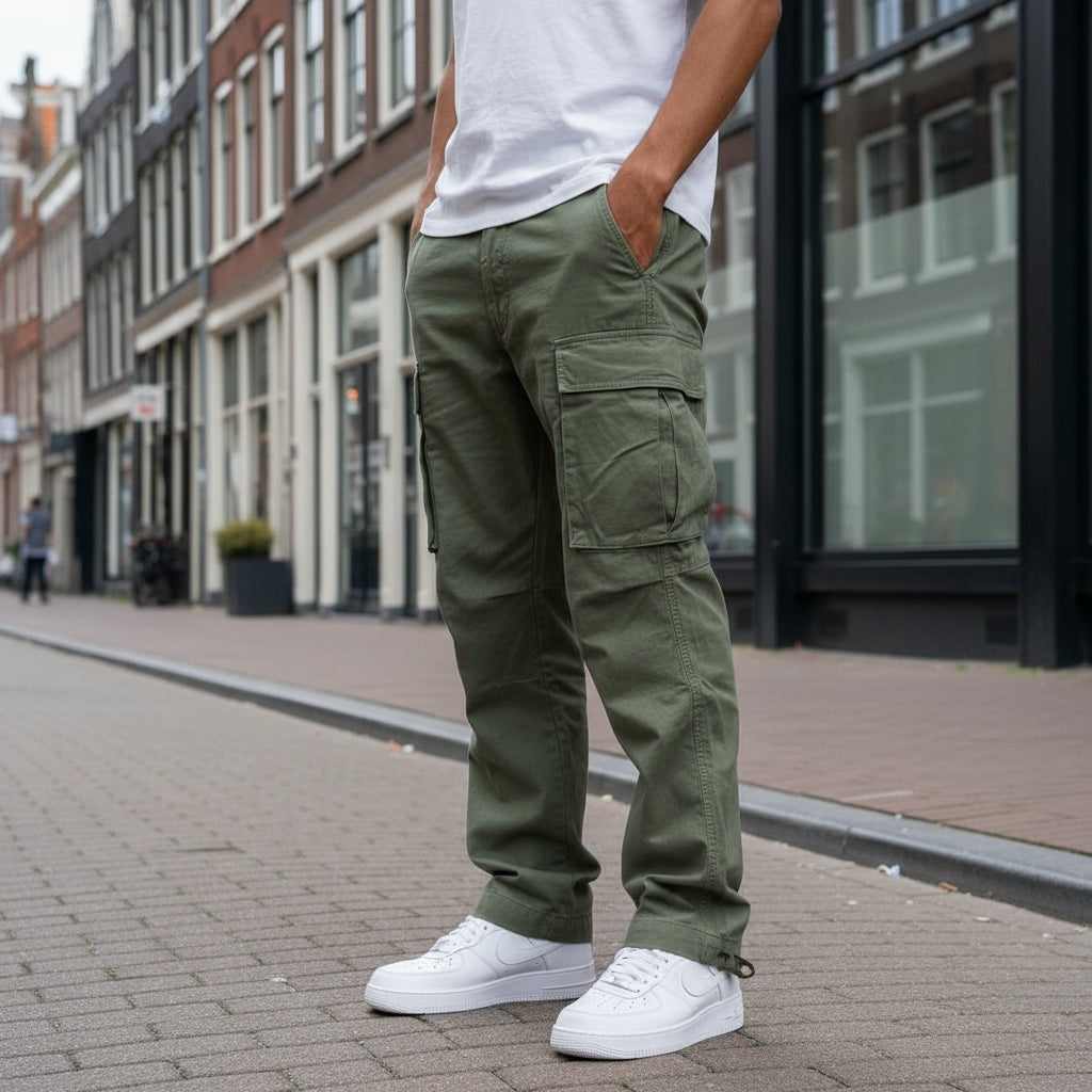 Cargo Pants Hombre Corte Recto con Bolsillos Laterales