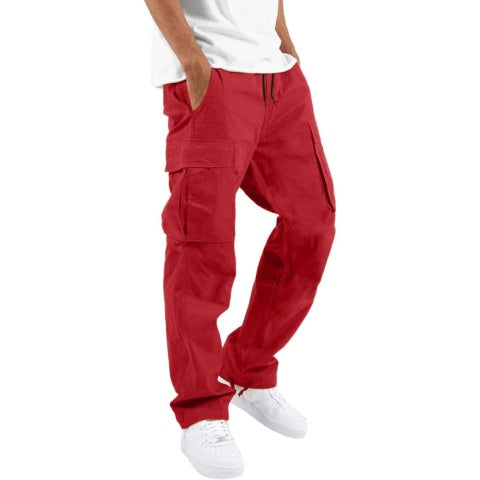 Cargo Pants Hombre Corte Recto con Bolsillos Laterales