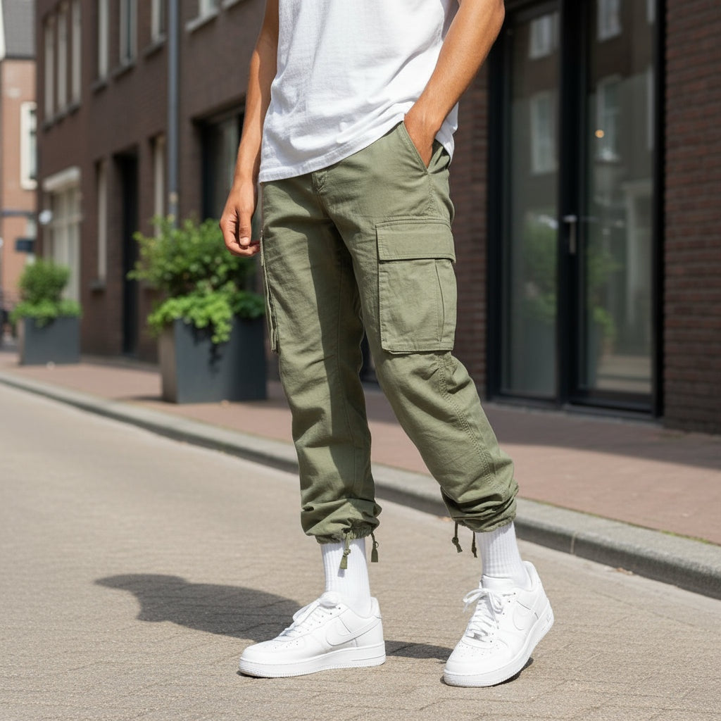 Cargo Pants Hombre Corte Recto con Bolsillos Laterales