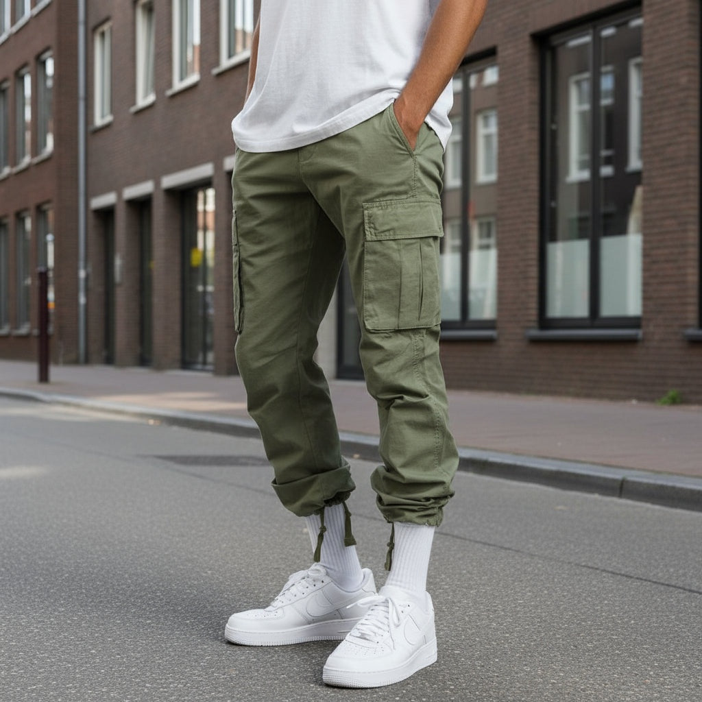 Cargo Pants Hombre Corte Recto con Bolsillos Laterales