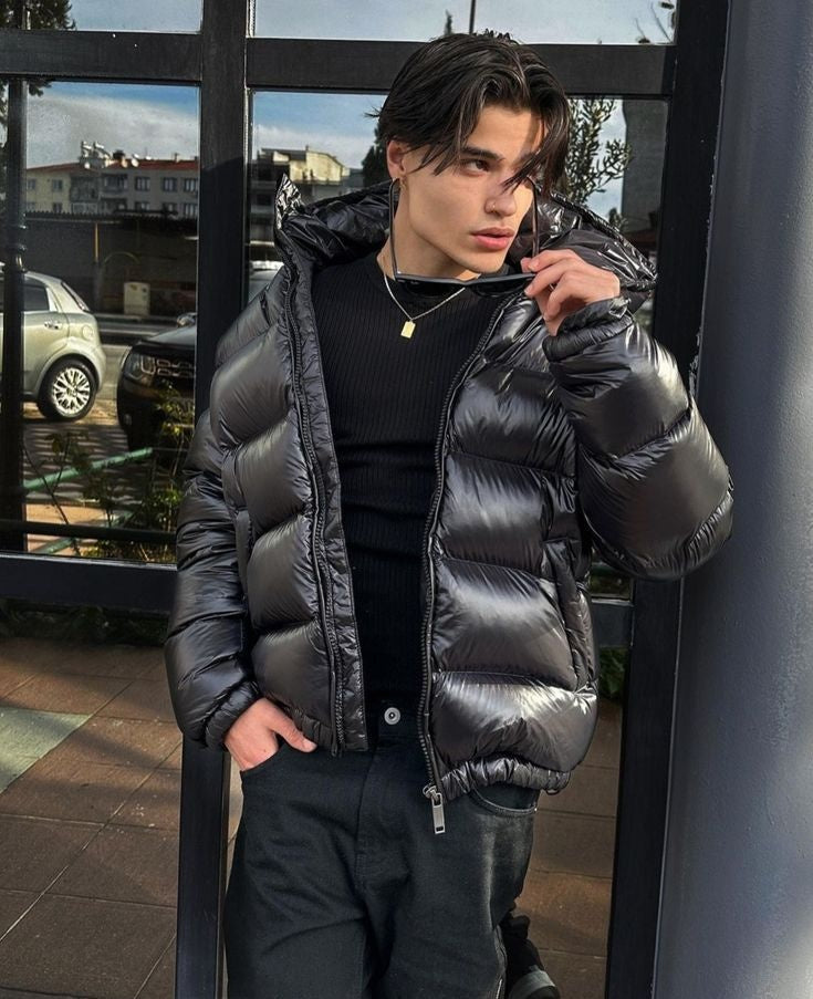 Chaqueta de Plumas Acolchada con Capucha para Hombre