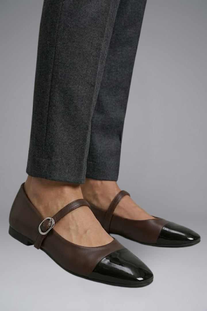 Zapatos Mary Jane de Cuero Planos con Hebilla para Mujer