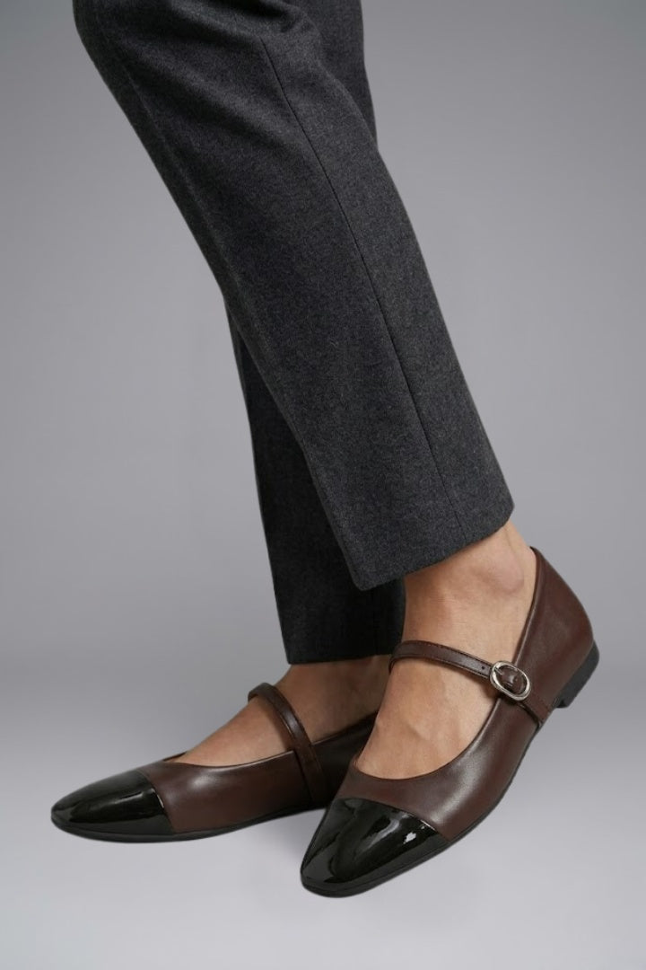 Zapatos Mary Jane de Cuero Planos con Hebilla para Mujer