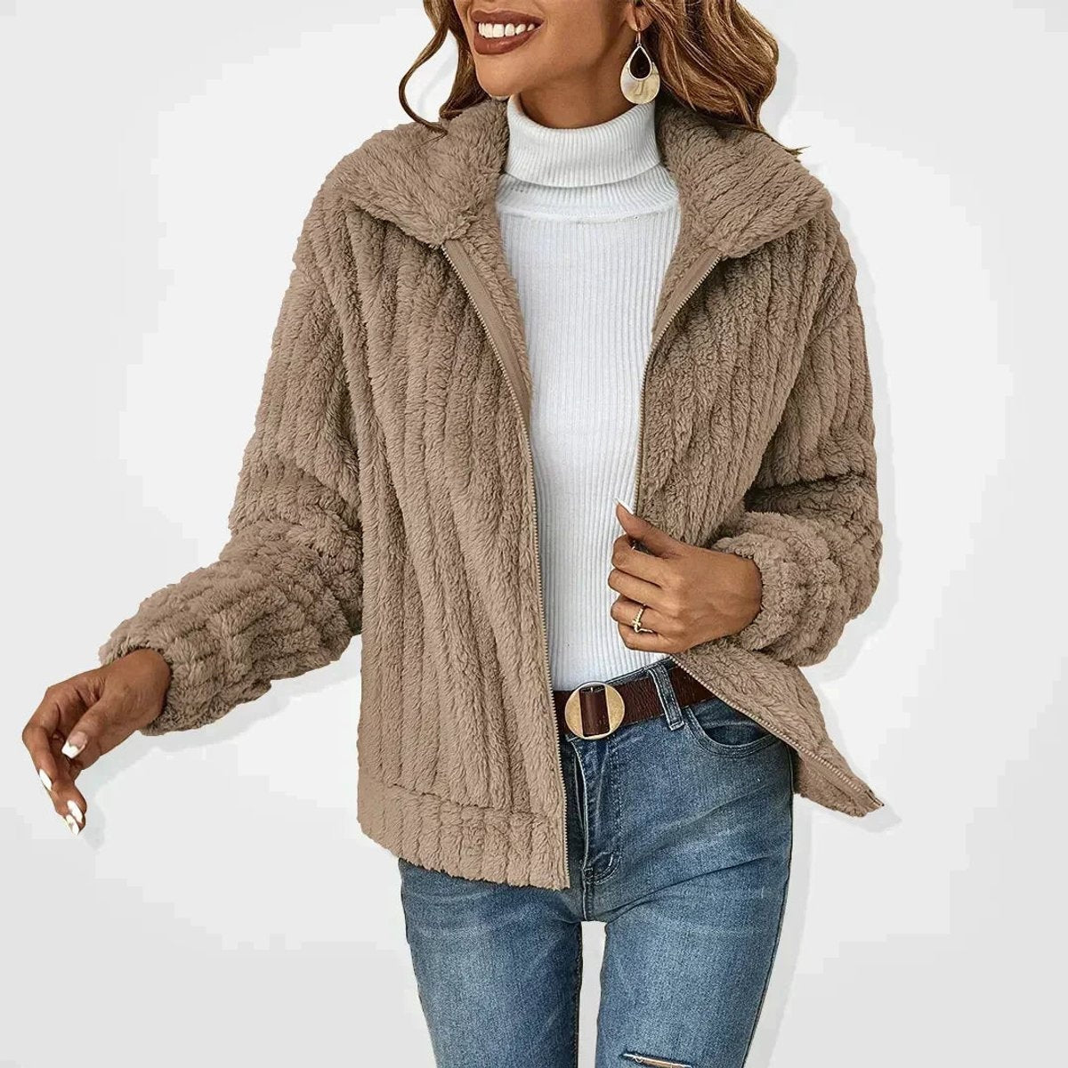 Chaqueta de Forro Polar Cuello Solapa para Mujer