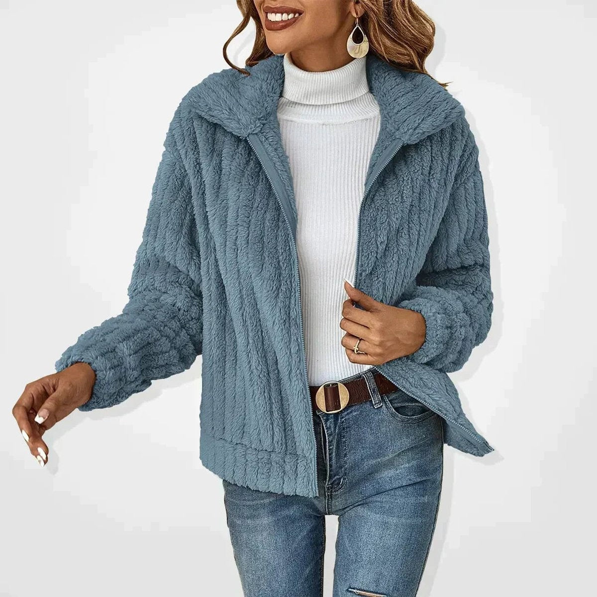 Chaqueta de Forro Polar Cuello Solapa para Mujer
