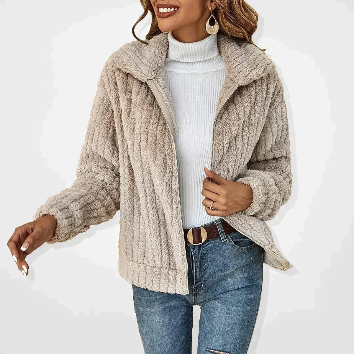 Chaqueta de Forro Polar Cuello Solapa para Mujer