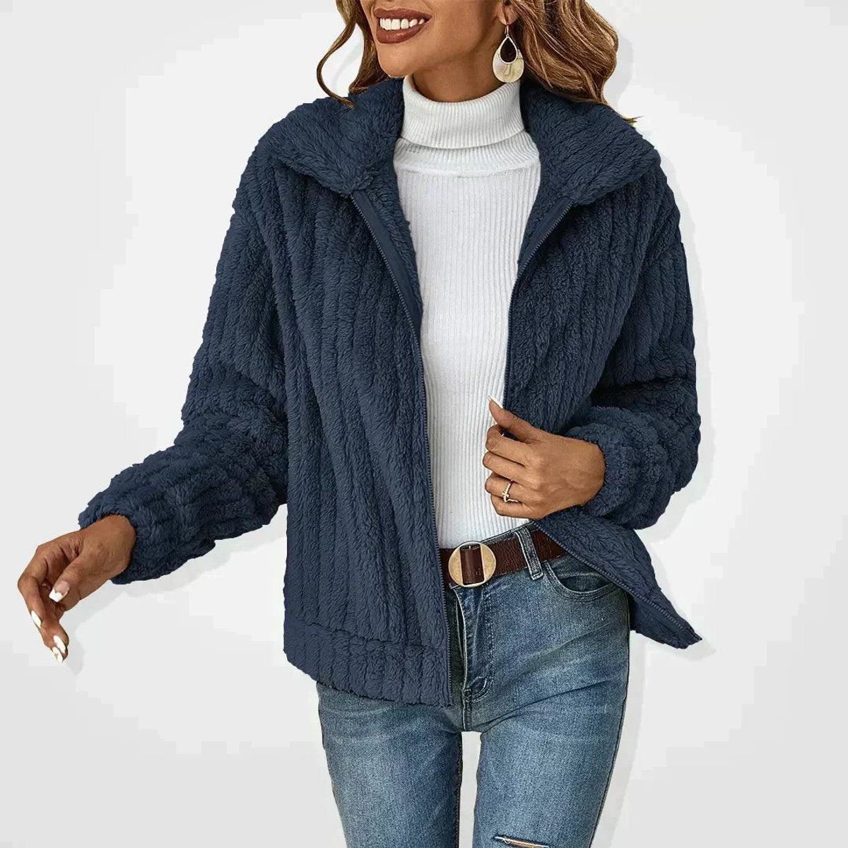 Chaqueta de Forro Polar Cuello Solapa para Mujer