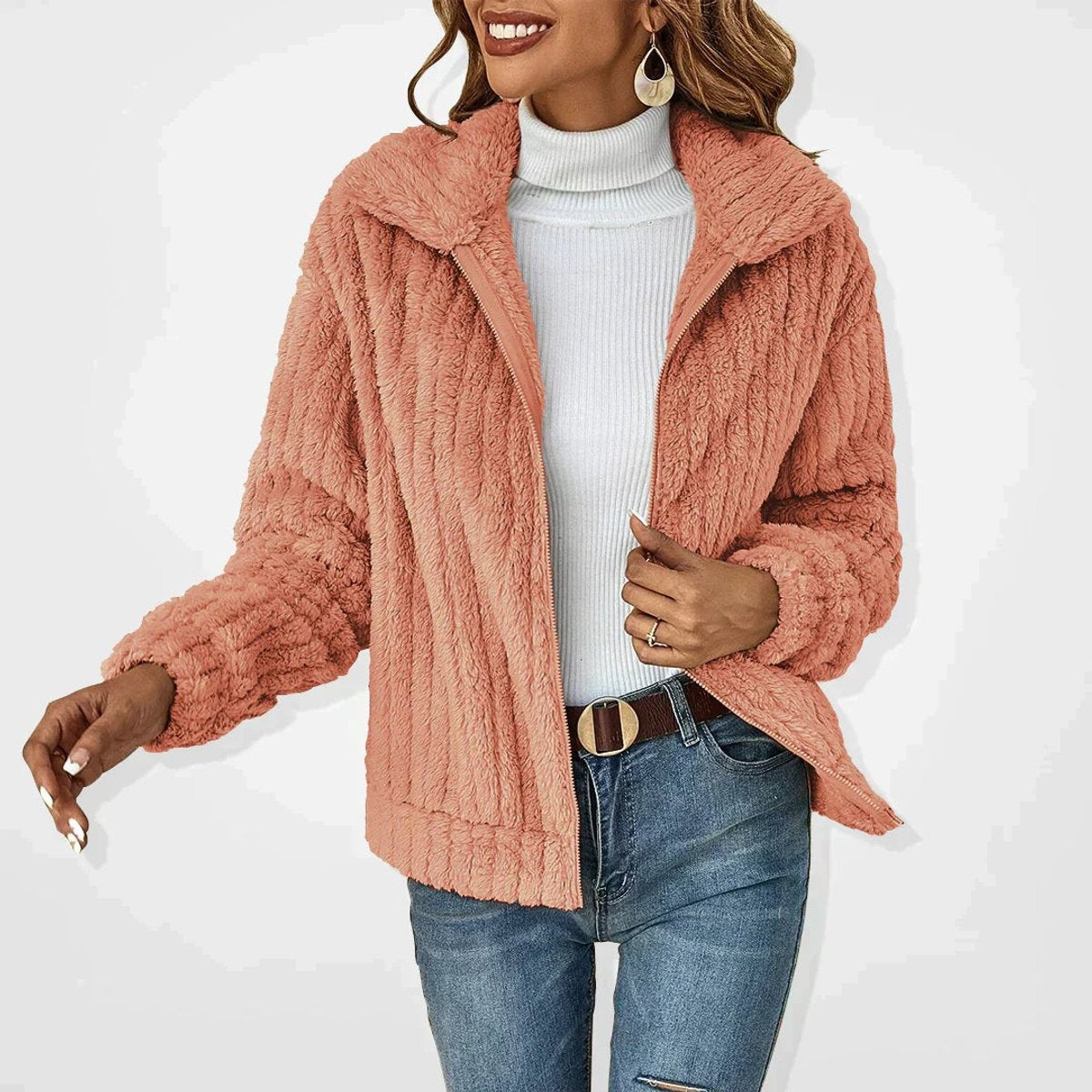 Chaqueta de Forro Polar Cuello Solapa para Mujer