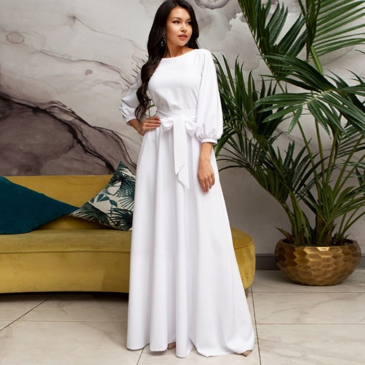 Vestido de Novia Largo Minimalista con Cinturón