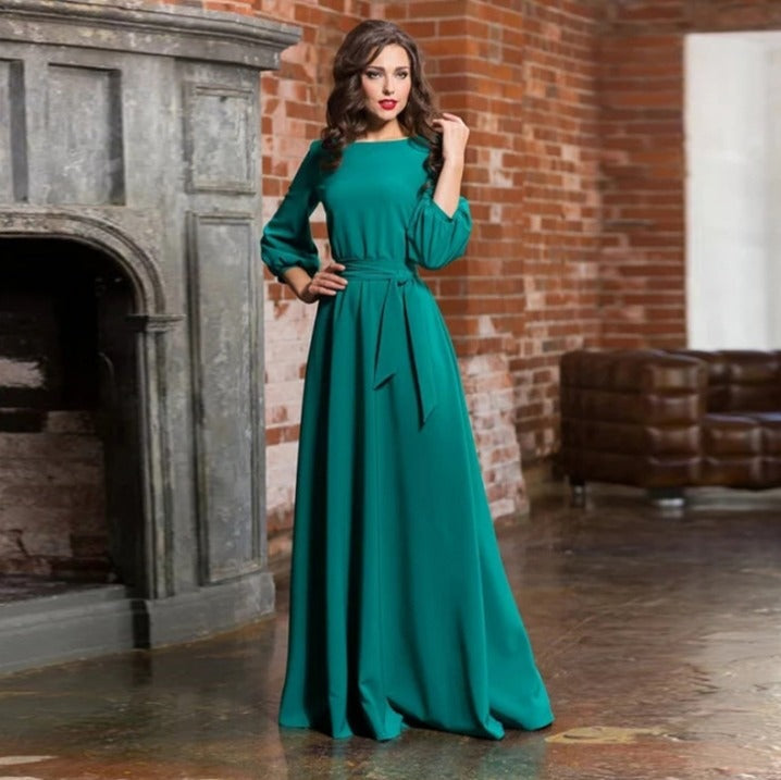 Vestido de Novia Largo Minimalista con Cinturón