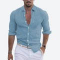 Slim Abierto | Camisa de Lino de Manga Larga Hombre Cuello Abierto Slim Fit