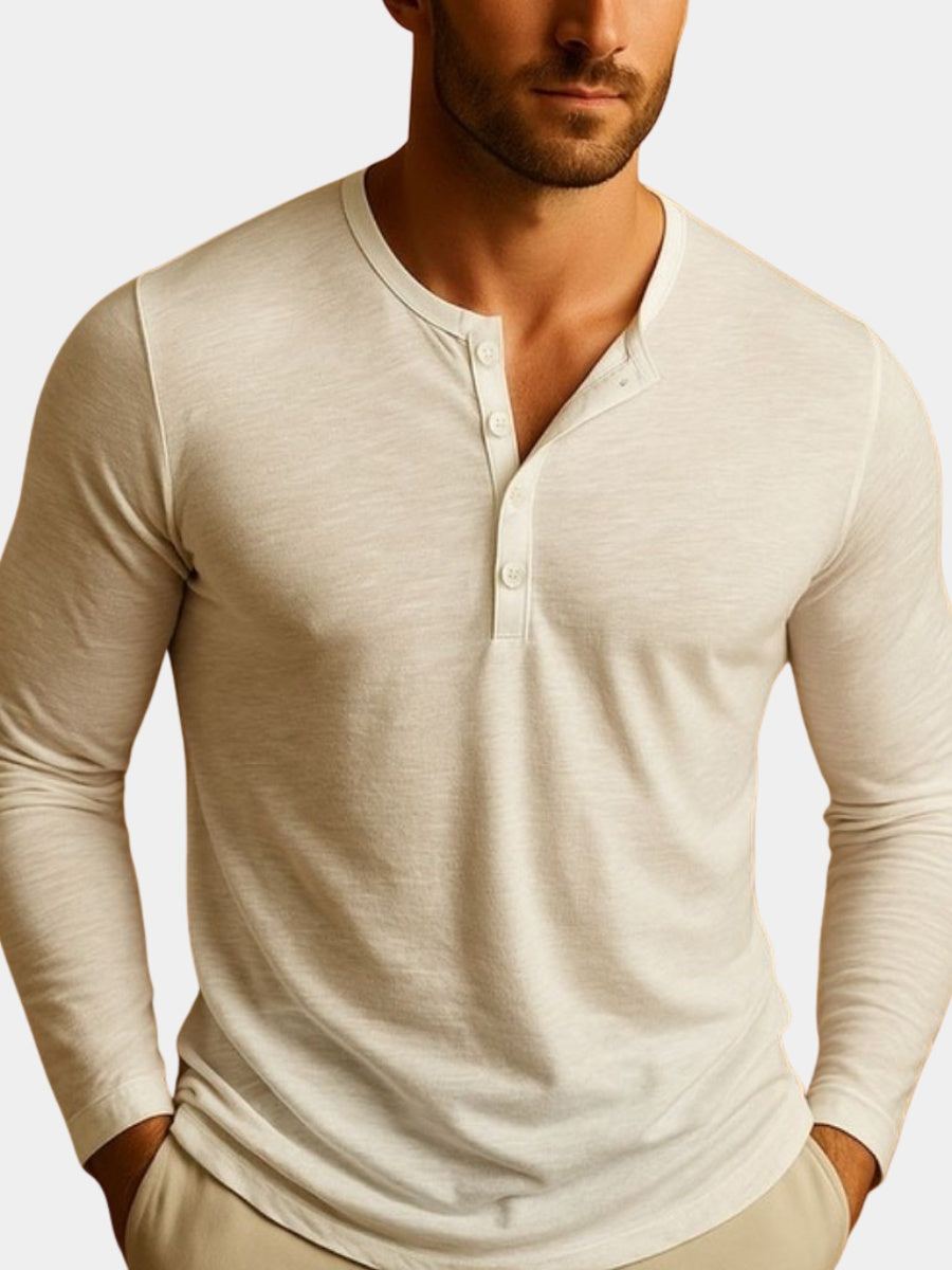 Henley Urbano | Camiseta Henley de Manga Larga Hombre Slim Fit