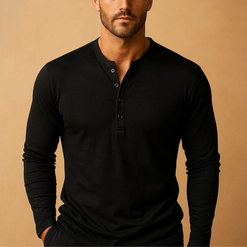 Henley Urbano | Camiseta Henley de Manga Larga Hombre Slim Fit