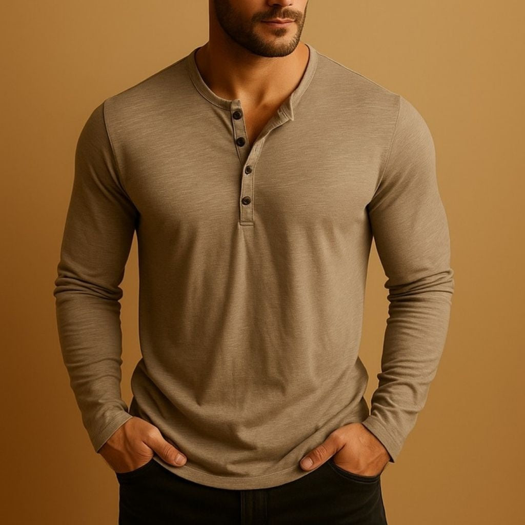 Henley Urbano | Camiseta Henley de Manga Larga Hombre Slim Fit