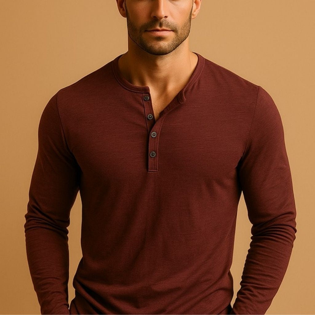 Henley Urbano | Camiseta Henley de Manga Larga Hombre Slim Fit