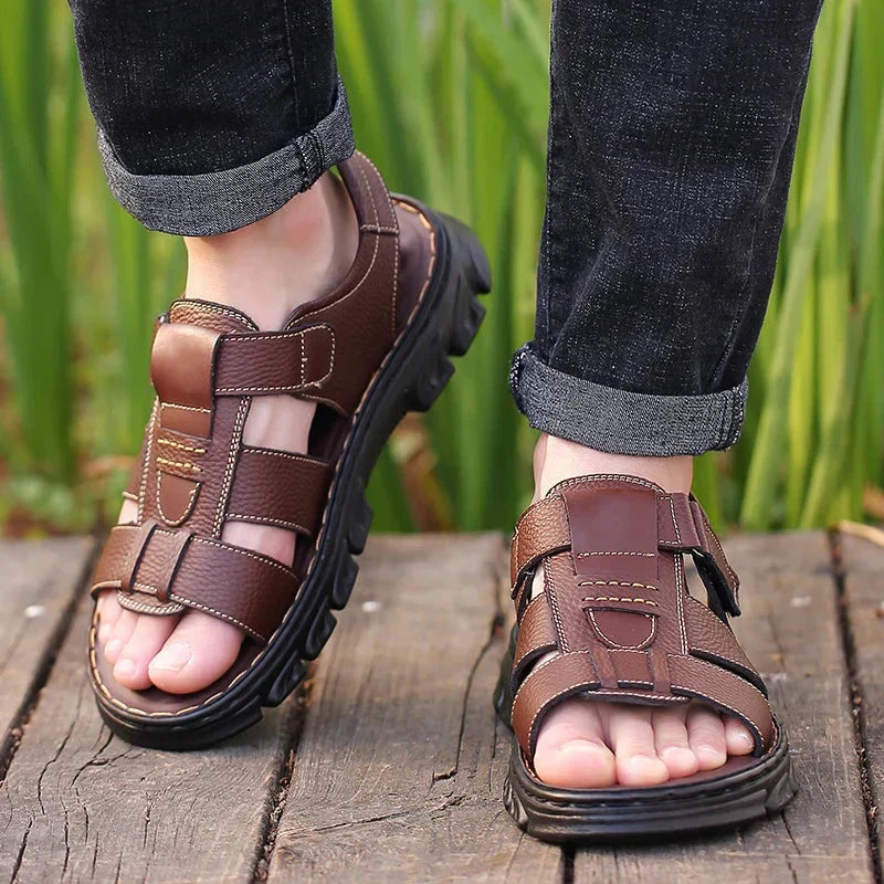 Aitor | Sandalias de Cuero Romanas con Punta Abierta para Hombre