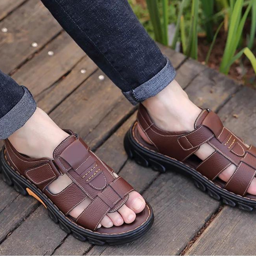 Aitor | Sandalias de Cuero Romanas con Punta Abierta para Hombre