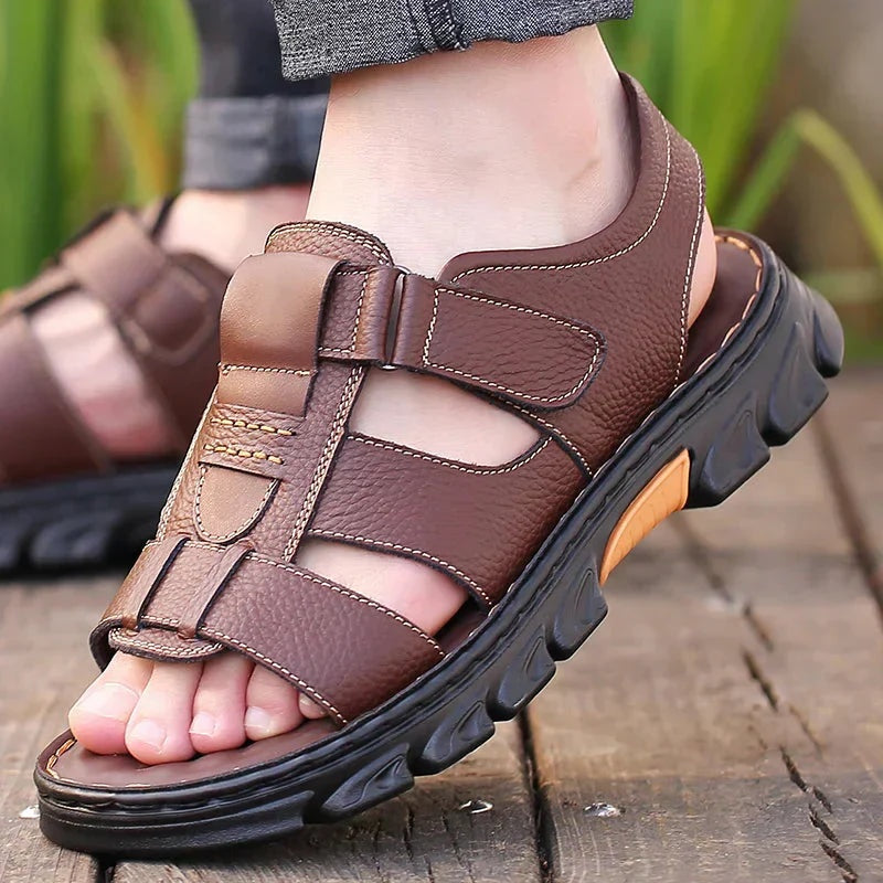 Aitor | Sandalias de Cuero Romanas con Punta Abierta para Hombre