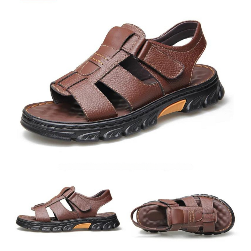 Aitor | Sandalias de Cuero Romanas con Punta Abierta para Hombre
