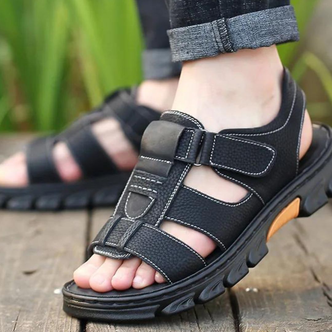 Aitor | Sandalias de Cuero Romanas con Punta Abierta para Hombre