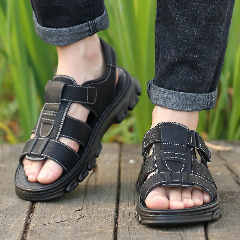 Aitor | Sandalias de Cuero Romanas con Punta Abierta para Hombre