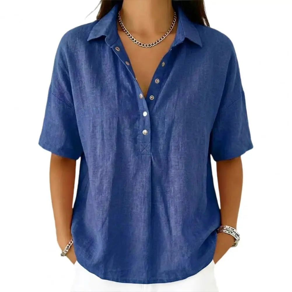 Costa Blanca | Blusa de Lino Mujer Manga Corta Cuello Polo