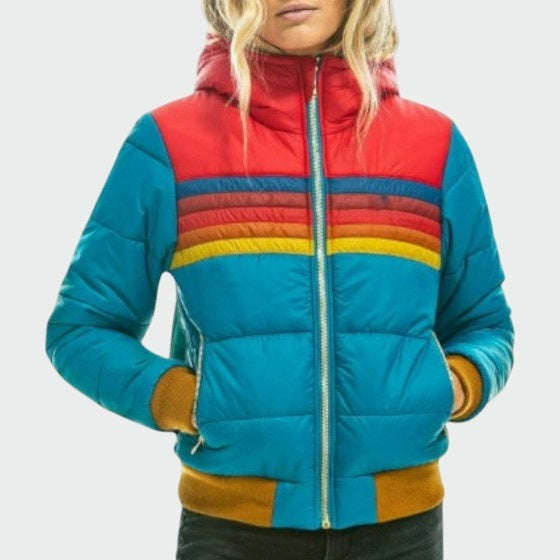 Chaqueta Acolchada Impermeable Estampado Multicolor para Mujer