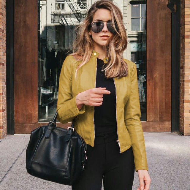 Chaqueta de Cuero Biker Corte Slim para Mujer