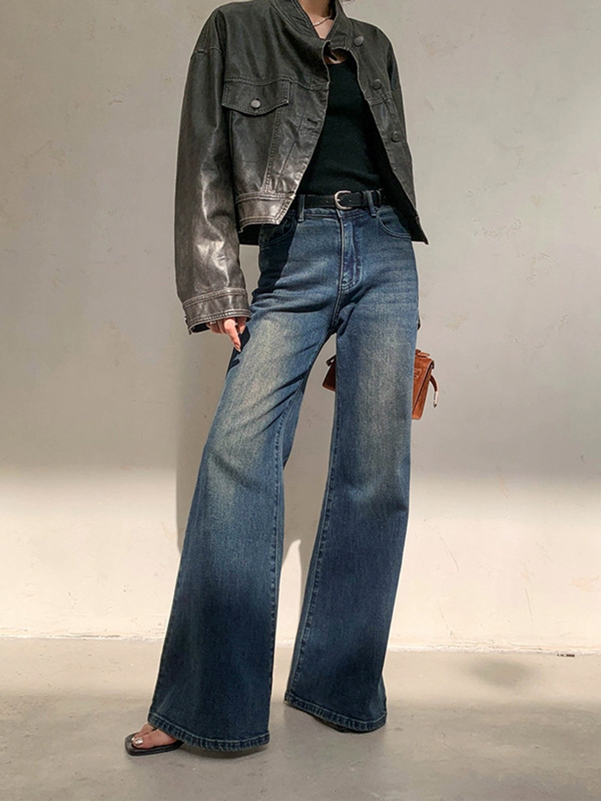 Alma Mujer Pantalones Vaqueros de Pierna Ancha Cintura Alta