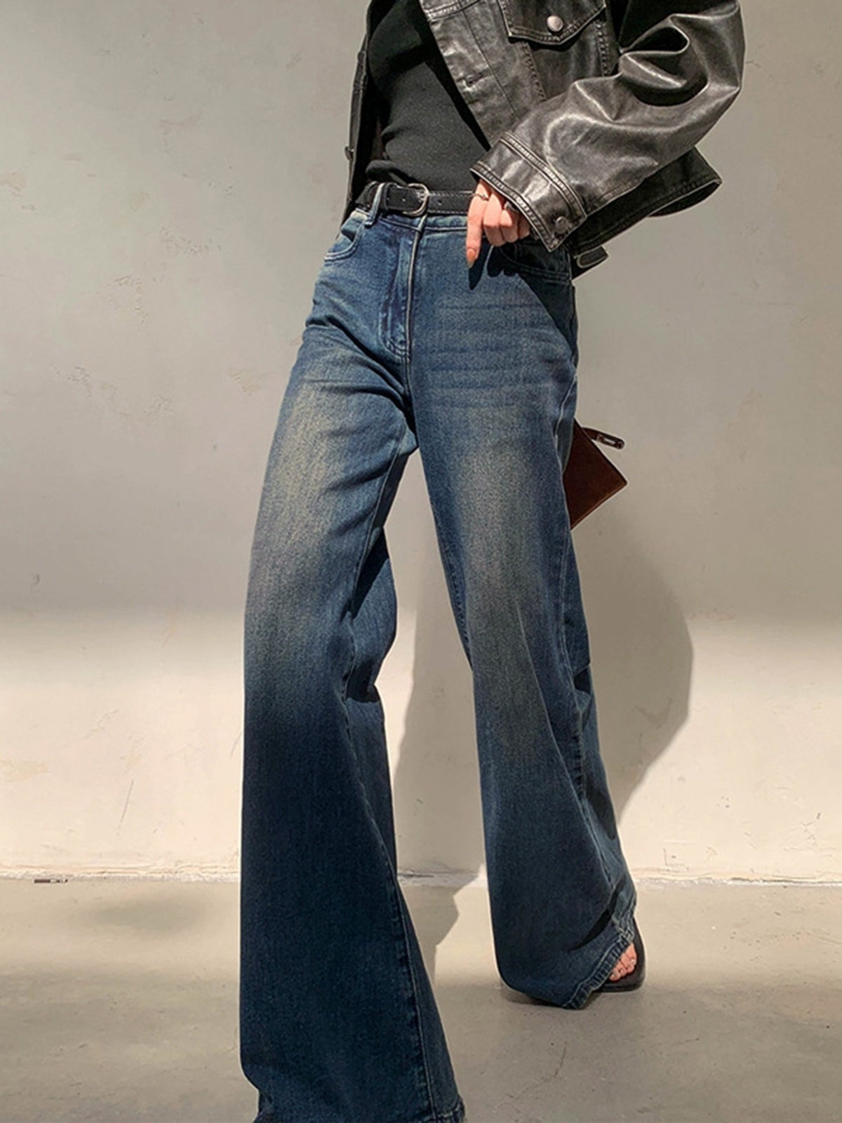 Alma Mujer Pantalones Vaqueros de Pierna Ancha Cintura Alta