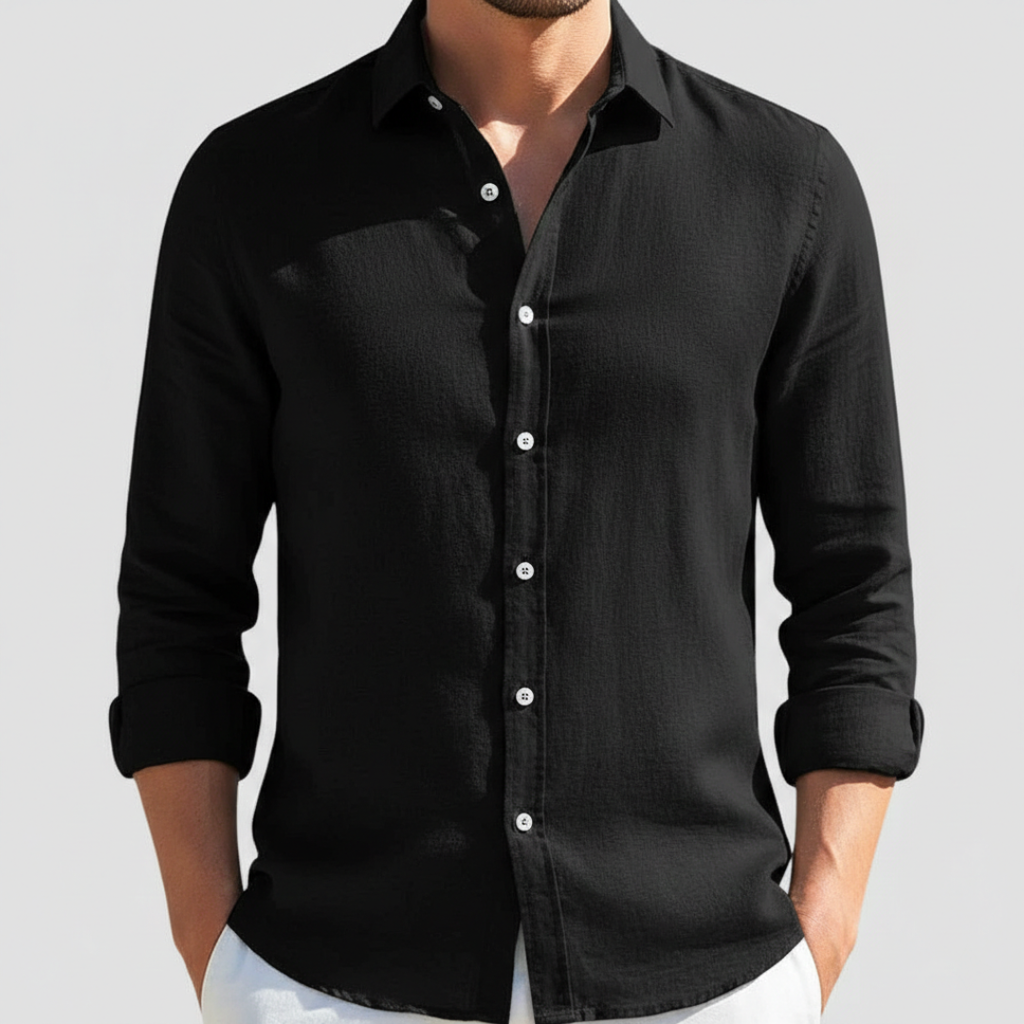 Lino Abierto | Camisa de Lino Hombre de Manga Larga con Cuello Abierto