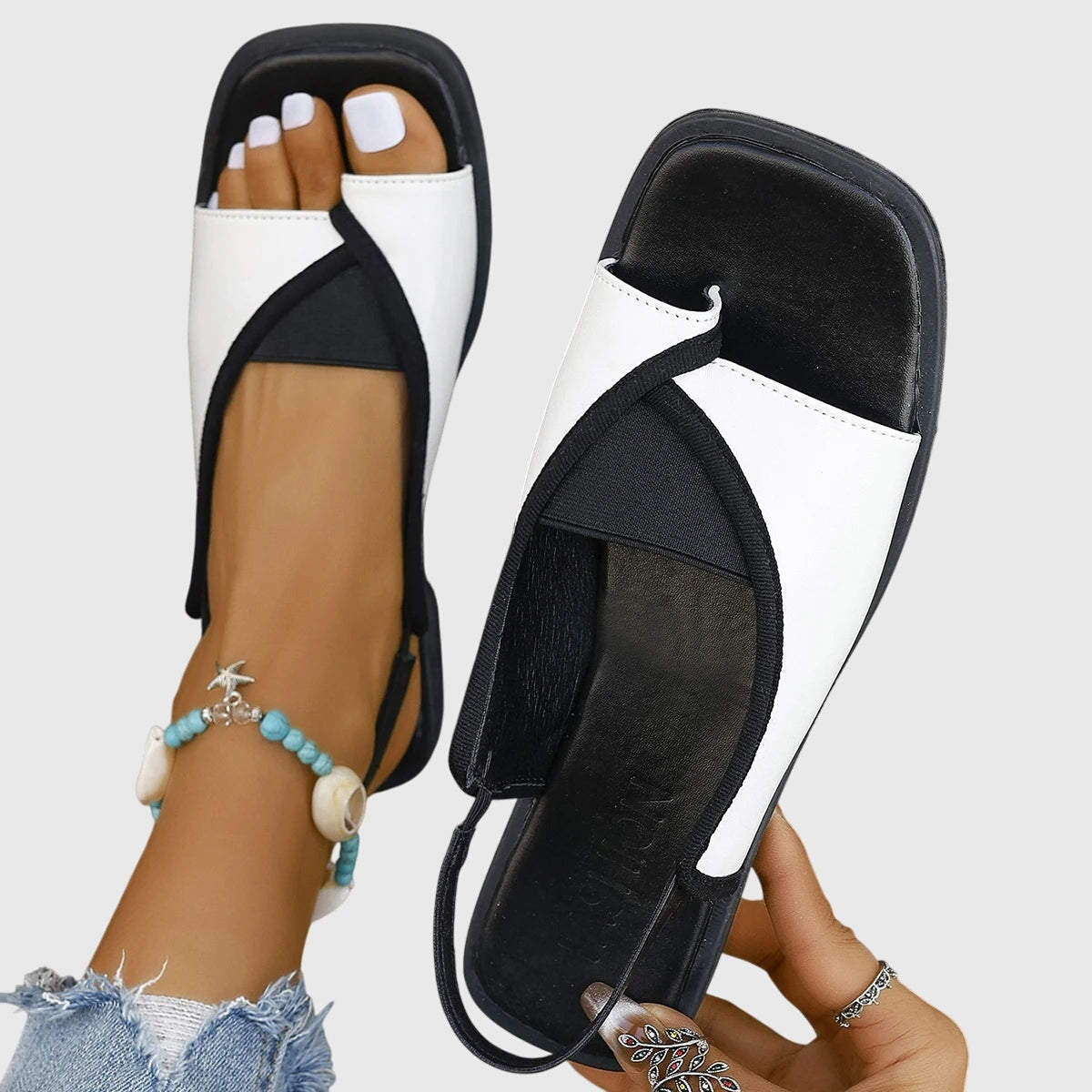Sandalias Planas Slingback de Punta Cuadrada para Mujer